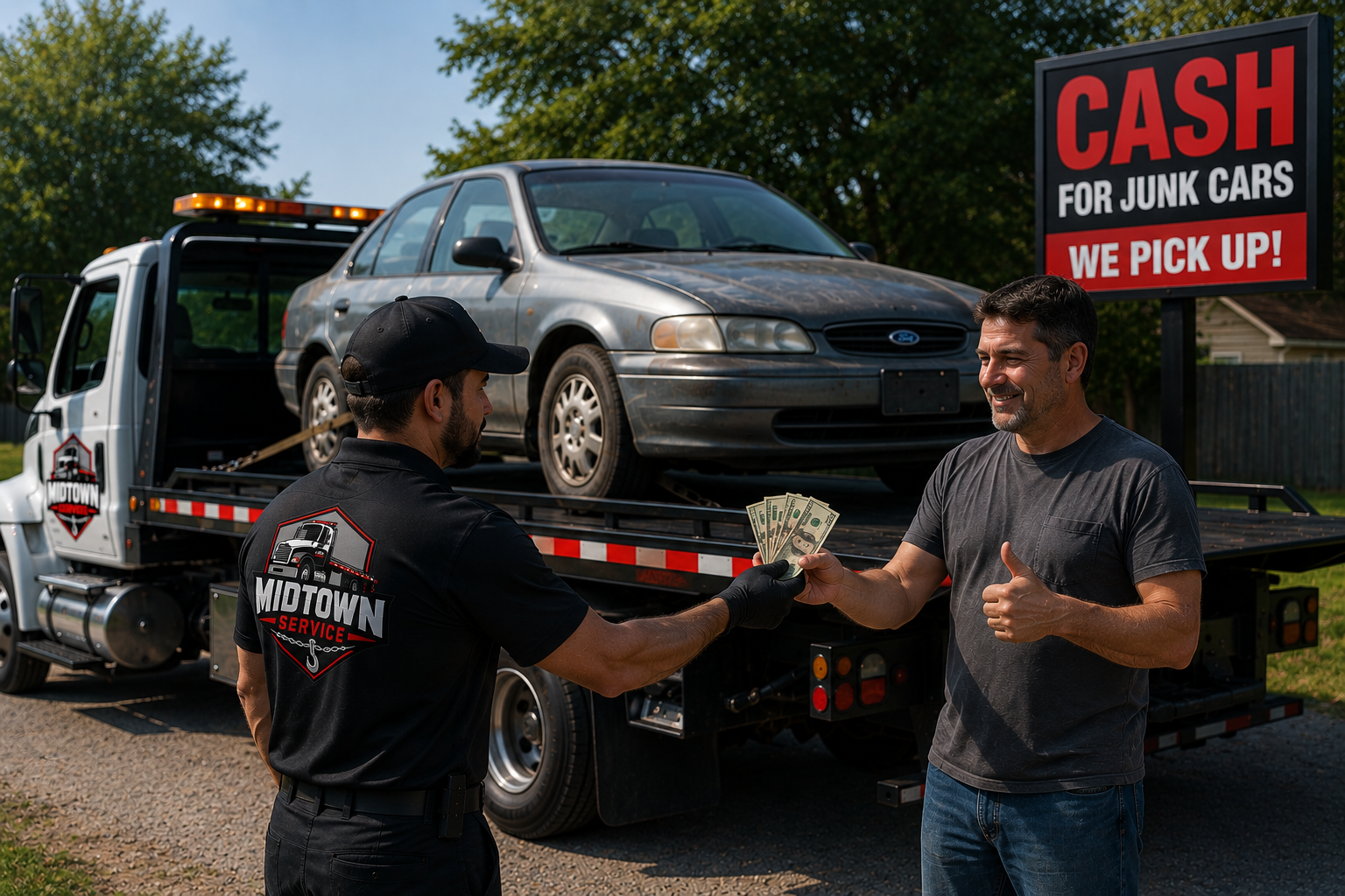 Midtown Service buying and picking up a junk car for cash